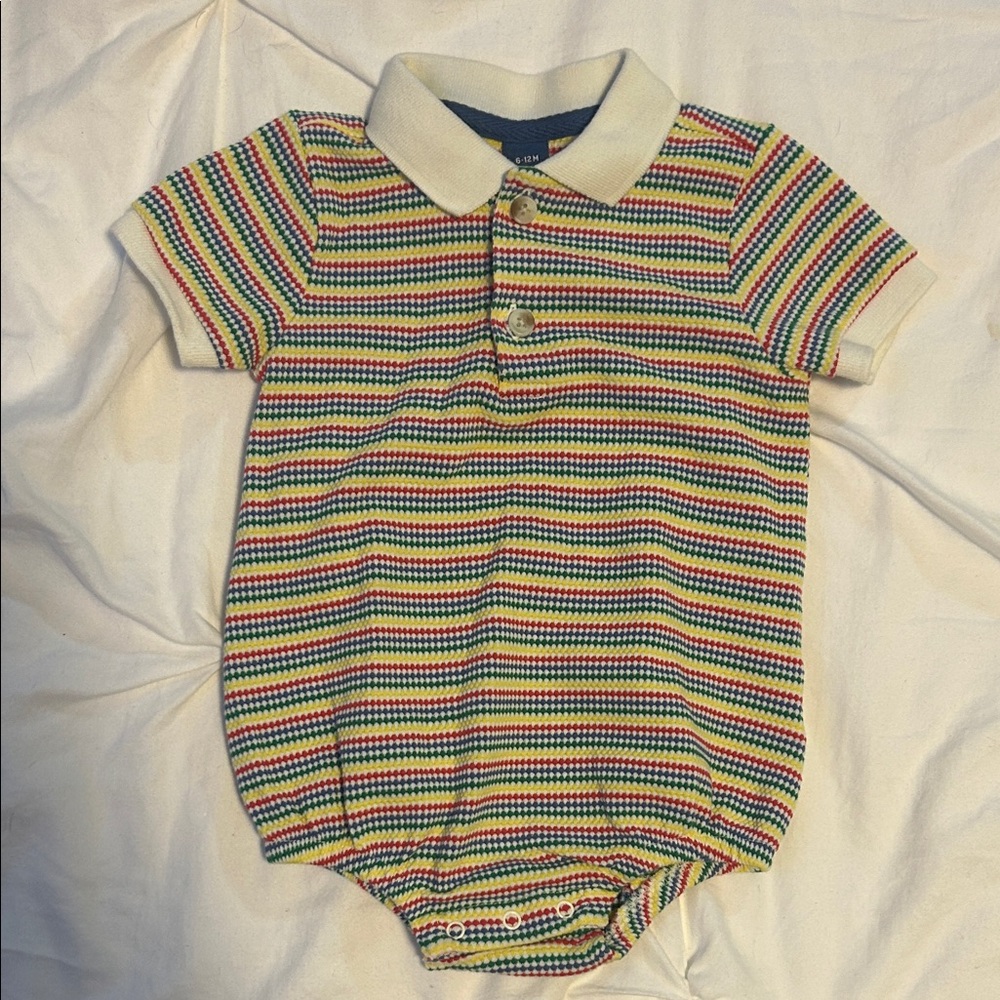 Old Navy Striped Polo One-Piece in White, Red, Yellow, Green, Blue